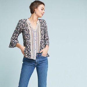 Anthropologie Floral Blouse - Black and Cream